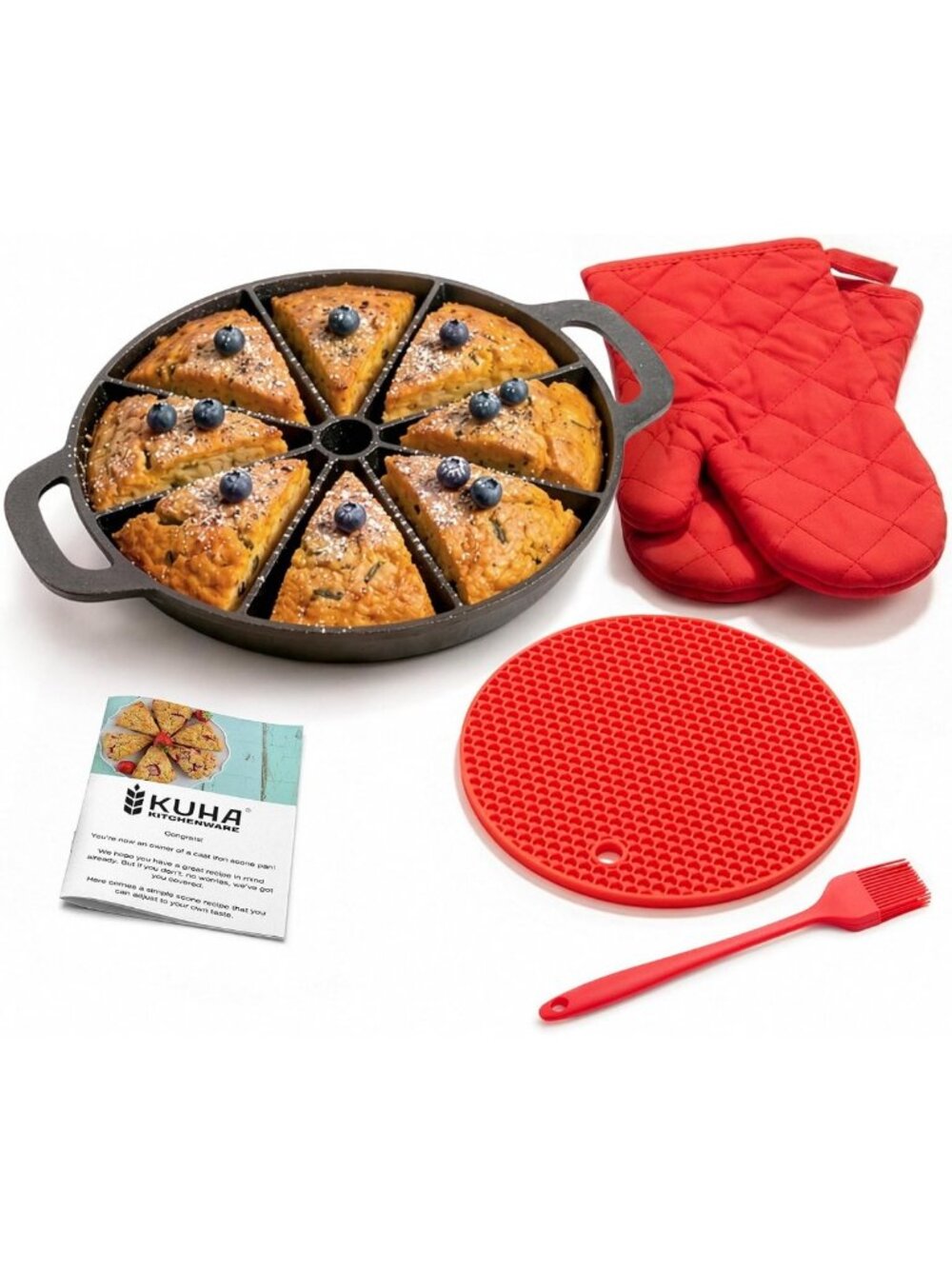 Pre-Seasoned Cast Iron Scone Pan, 11" Round Skillet, 8-Wedge Baker, Kitchen